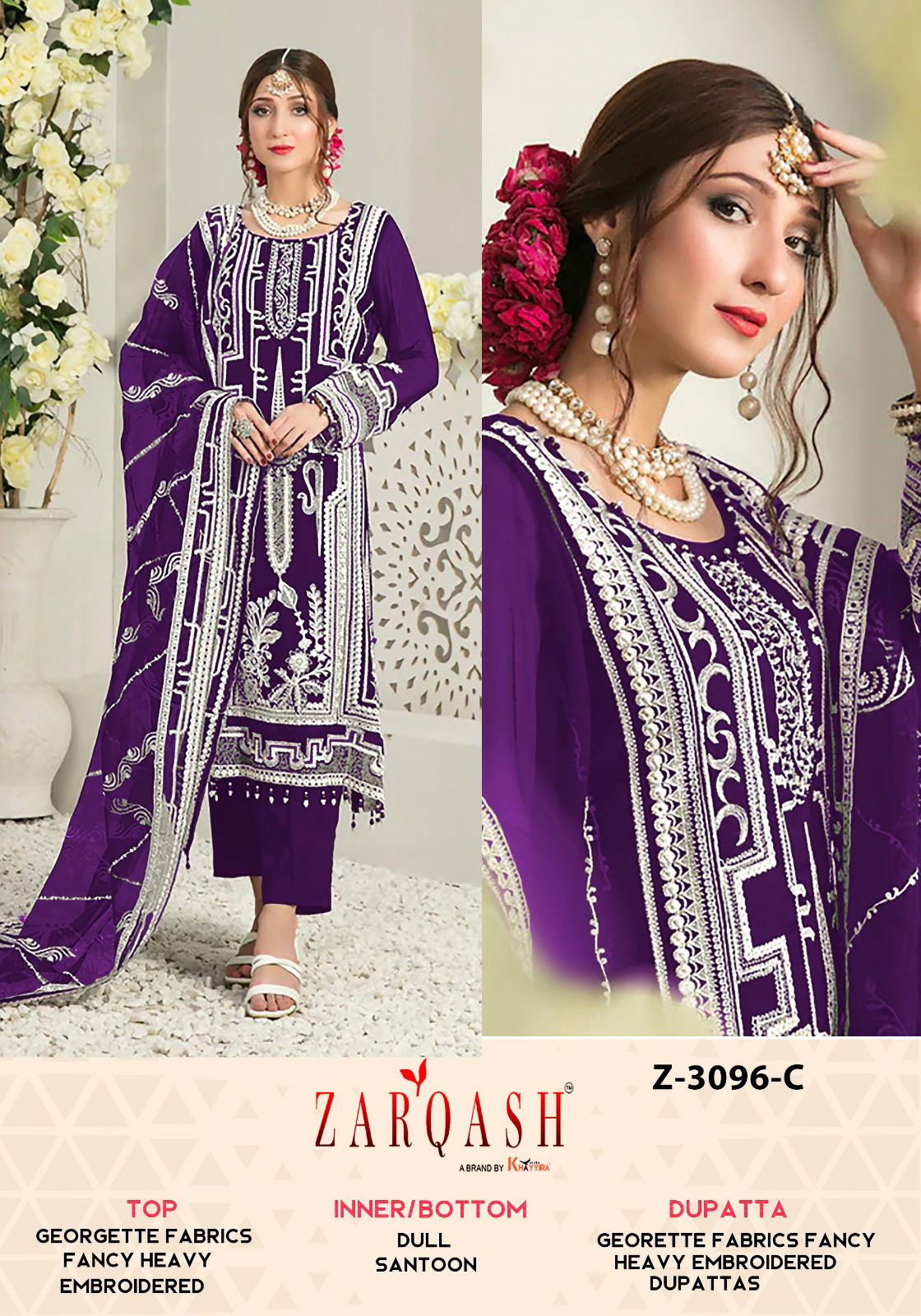 Z 3096 By Zarqash Embroidery Georgette Pakistani Suits Wholesale Price In Surat